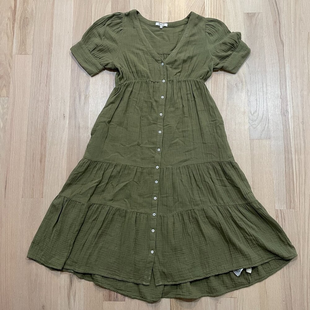 Madewell Lightspun Tiered Button Front Midi Dress
